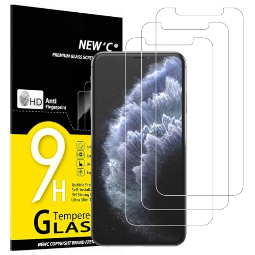 NEW'C 3 Pack Designed for iPhone 11 Pro Max and iPhone XS Max Screen Protector (6.5"), Enhanced Tempered Glass Protection, Case Friendly Anti Scratch Bubble Free Ultra Resistant Transparent