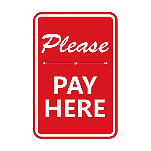 Panneau Please Pay Here rouge grand format pour guidage client en caisse