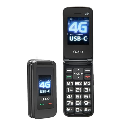 Qubo GSM Téléphone Portable Senior,Flip Téléphone Portable avec Grands Boutons, Volume Élevé, Fonction SOS, écran de 2.4+1.77, Contacts avec Images et Appel Rapide,Téléphone à Clapet Noir 4G