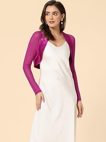 Image of Allegra K Women's Satin Shrug Wedding Open Front Mesh Evening Formal Bolero
