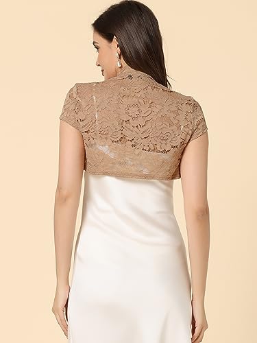 Image of Allegra K Women's Lace Cardigan Stand Collar Short Elegant Shrug Open Front Cropped Bolero Cardigan