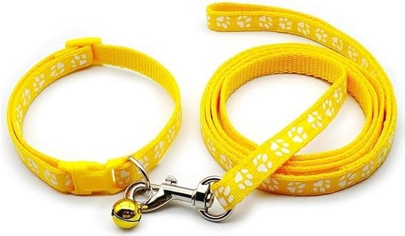 YellowCult Dog/Cat Collar Leash Set with Adjustable Soft Nylon Paw Print Pet Collar for Cats, Puppies, Small Dogs, Fat Rabbits Walking Training, Bell & Quick Release Buckle Safety Lock -[Yellow] (B0D6GHN551) Amazon Price History, Amazon Price Tracker