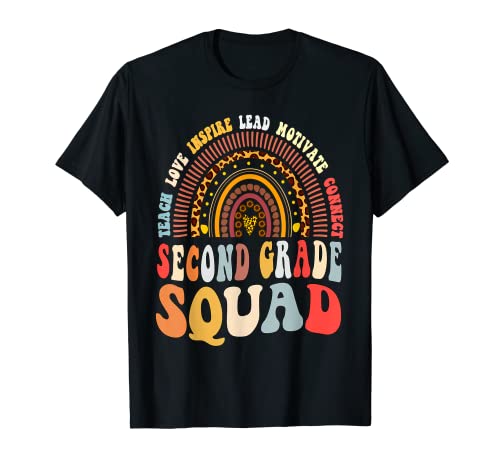 Second Grade Teacher Squad Back To School 70s Retro Rainbow Camiseta