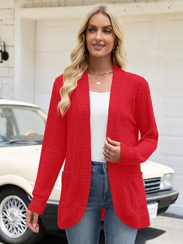Image of Heymoments Women's Long Sleeve Open Front Cardigan Casual Lightweight Swearter Ladies Loose Knit Outwear Coats with Pockets