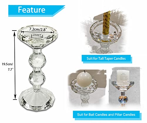 Crystal Pillar Candlestick Holder Set Of 2-7.7” Tall Candle Holder Roman Column Clear Glass Centerpiece Home Decor For Wedding, Romantic Dinner, Party(2X7.7) #TOP4
