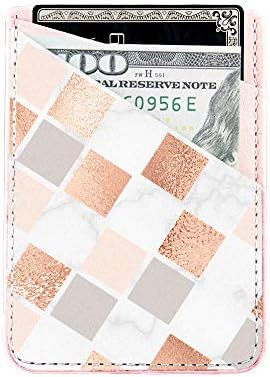 Pastel Bay Adhesive Cell Phone Credit Card Stick On PU Leather Wallet Holder Phone Pocket Pouch Sleeves for iPhone,Samsung Android and All Smartphones (Rose Gold Pink White Marble)