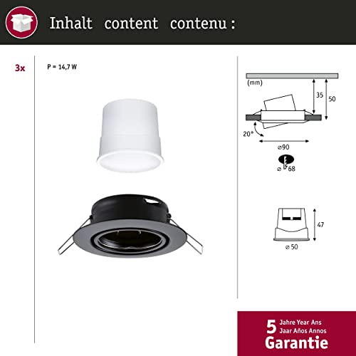 Paulmann 92468 LED Einbauleuchte Base Smart Home Zigbee Basisset schwenkbar rund 230V 3x4,9W 3x420lm dimmbar 90mm Schwarz matt Metall RGBW+