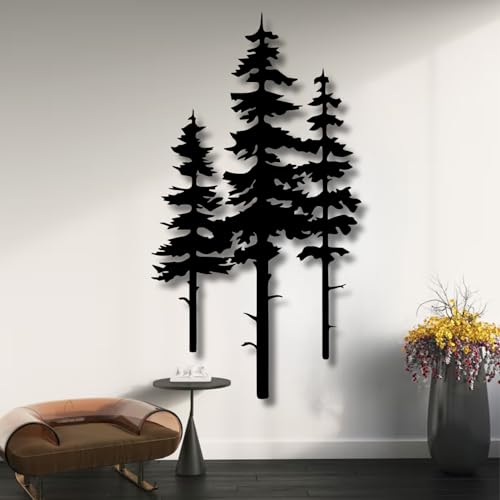 rumloch Metal Pine Tree Wall Art, Pine Tree Decor, Nature Forest Metal Decor, Tree Wall Art, Wall Decorations for Living Room, Bed Room, Dning Room, Nature Lover Gift (Black,24"×13" in)