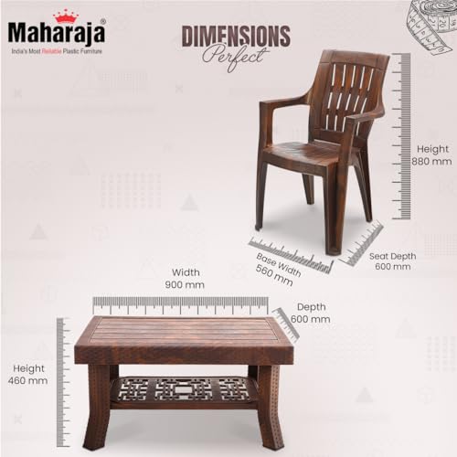 Image of MAHARAJA Classic Plastic Table & Chair Set | Elegant Design, Sturdy Build | Perfect for Home, Office & Garden Use (Teakwood, 4 Chair+1 Table)