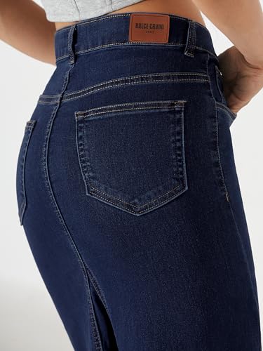 Image of Dolce Crudo Women's Flared High-Rise Stretchable Denim Maxi Skirt