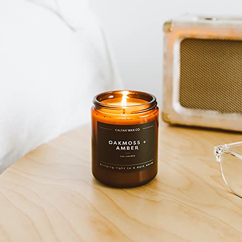 Calyan Wax Soy Wax Candle, Oakmoss & Amber Scented Candle For The Home | Premium Candle With Essential Oils | 7.2 Oz 57 Hour Burn | Soy Candle In Amber Glass Jar | Aromatherapy Gift #TOP5
