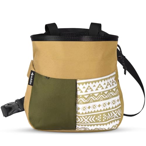 Climbing Chalk Bag Large Capacity Rock Climbing Chalk Bag for Bouldering Weightlifting Gym Disc Golf & Wall Climbing Durable Bouldering Chalk Bucket (Khaki S)
