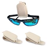 LTOHOE 2 Pack Sunglass Holder for Car, Magnetic Leather Sunglasses Holder and Ticket Card Clip, Universal for Different Size Glasses, Car Visor Accessories(Beige)