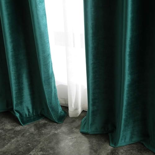 MIULEE Samtvorhang mit Ösen, Vorhänge Blickdicht 140x245 cm Grün, 2er Set – Ansicht 3