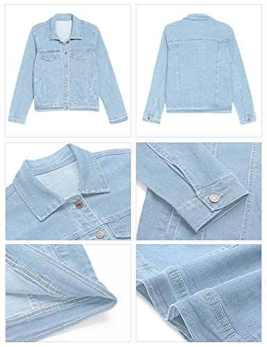 Image of GRAPENT Women's Basic Button Down Long Sleeve Stretchy Jean Trucker Denim Jacket