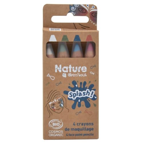 Grim'Tout - Nature Set de 4 Crayons de Maquillage Facial - Certifiés Bio - Maquillage de Fête pour Enfant et Adulte : Anniversaire, Halloween, Carnaval, Kermesse - Couleurs Splash!