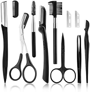 Eyebrow Set, Eyebrow Trimming Kit,Eyebrow Grooming Kit, Include Eyebrow Razor, Eyebrow Brush,Eyebrow Scissors, Facial Trimmer, Shaver, Tweezers, for Women and Men(11 Pcs,Black)
