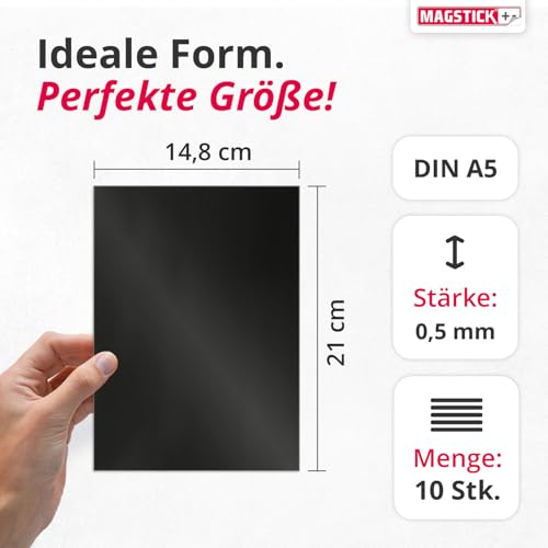 Magstick Magnet-Folie selbstklebend 10 Stück I DIN A5 I Magnetklebefolie I flexibel zuschneidbar magnetisch beklebbar I zum Basteln ordnen I Stanzen Aufbewahrung Magnetbogen Fotomagnet I mag272