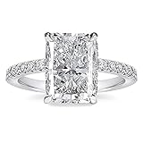 Effinny 3.5 Carat Radiant Cut Engagement Ring,Simulated Diamond White Sapphire Promise Ring for Women in Sterling Silver(Size:8)