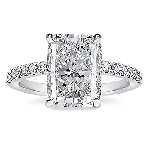 Effinny 3.5 Carat Radiant Cut Engagement Ring,Simulated Diamond White Sapphire Promise Ring for Women in 925 Sterling Silver(Size:7)