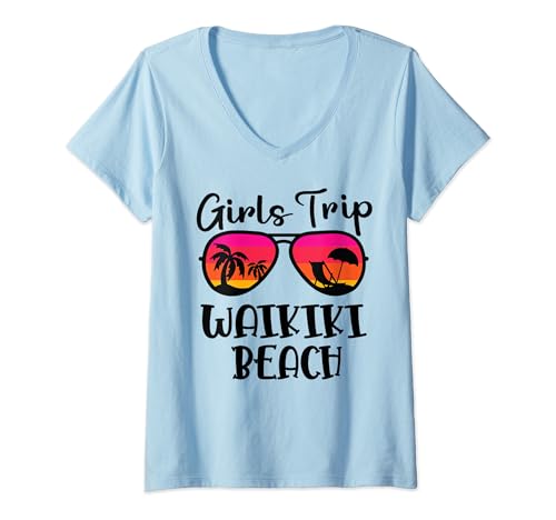 Viaje a Hawái para niñas a la playa de Waikiki, vacaciones de verano vintage Camiseta Cuello V