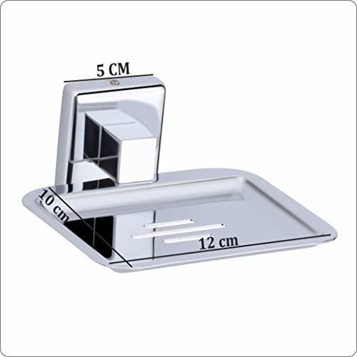 Image of Premium Stainless Steel Wall Mounted Soap Dish for Bathroom and Kitchen | Rustproof Chrome Finish Soap Holder Case with Drain Holes | Square Modern Soap Stand Bracket (Square-26 06)