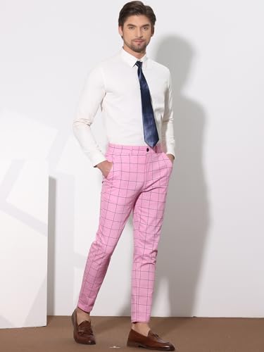 Lars Amadeus Men's Plaid Dress Slim Fit Checked Business Formal Pants with Pockets4