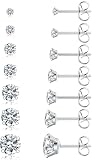 Silver Plated Stud Earrings Set for Women Men, 7 Pairs 20G Hypoallergenic Stainless Steel Cubic Zirconia Earrings for Sensitive Ears, Cartilage Sleeper Ear Piercing Jewelry (2/3/4/5/6/7/8mm)