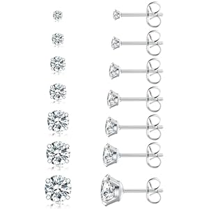 7 Pairs 20G Hypoallergenic Stud Earrings Set for Women Men, 14K Gold/Silver Plated Stainless Steel Cubic Zirconia Earrings for Sensitive Ears, Cartilage Sleeper Ear Piercing Jewelry (2/3/4/5/6/7/8mm)