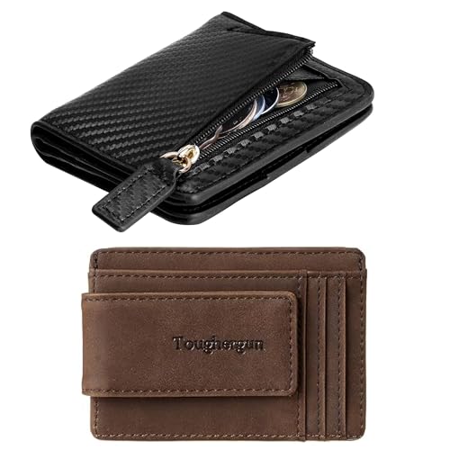 Toughergun 2 Pack Wallet for Men Slim Bifold Thin RFID Blcoking Wallet & Money Clip