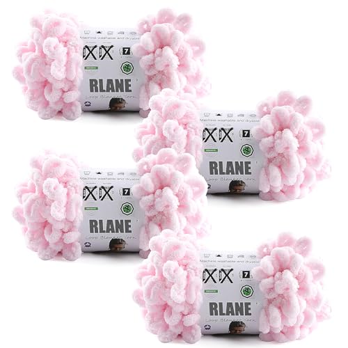 Image of Loop Yarn for Finger Knitting Soft - Chunky Yarn for Hand Knitting - 4 Pack of 180 G /6.4 Oz - #7 Jumbo - 18 Yards - Chenille Blanket Yarn for Crocheting Blankets Amigurumi (4, Light Pink)