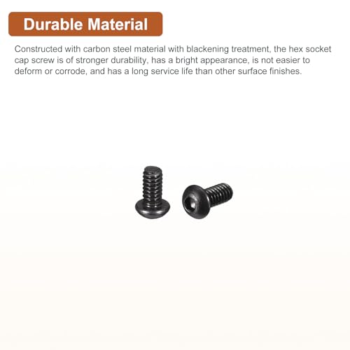 DTGN M2-0.4x4mm Button Head Socket Cap Screws - 100Pack - Good for Machine - Carbon Steel Black Oxide - Hex Drive Full Thread Fasteners - Image 3