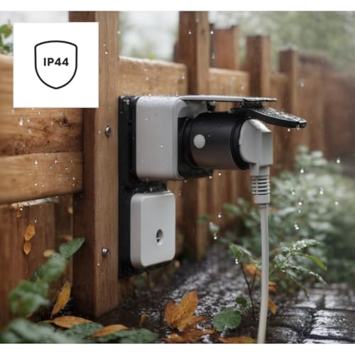 Hama WLAN Steckdose Outdoor (Smart Steckdose mit Matter Smart Home, mit Strommessung, universal, IP44, f&uuml;r Au&szlig;enbereich mit App und Sprachsteuerung, Smart Home Steckdose als Zeitschaltuhr, 2300 W)