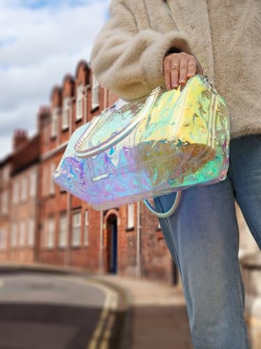 AROKH Duffel Bag, Holographic PVC Travel Beach Gym Handbag, Waterproof, Spacious Main Compartment, Adjustable Shoulder Strap, 35L, Women3