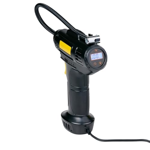 Dunlop Digitaler Kompressor 12V – Elektrische Luftpumpe mit Zigarettenanzünderstecker – Reifendruckprüfer für Auto- und Fahrradreifen – Luftkompressor mit LCD-Display, 3 Aufsätzen und LED-Licht – Schw