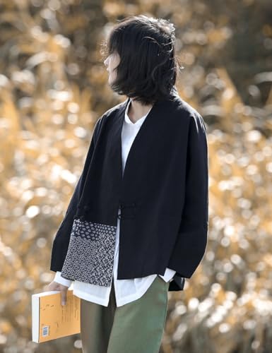 NFYM Women Lightweight Kimono Jacket Patchwork Open Front Frog Button Cropped Coat Quilted and Lining Two Style2