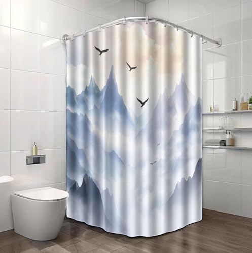 Rideau de douche en polyester de qualité au motif de paysage chinois - 5