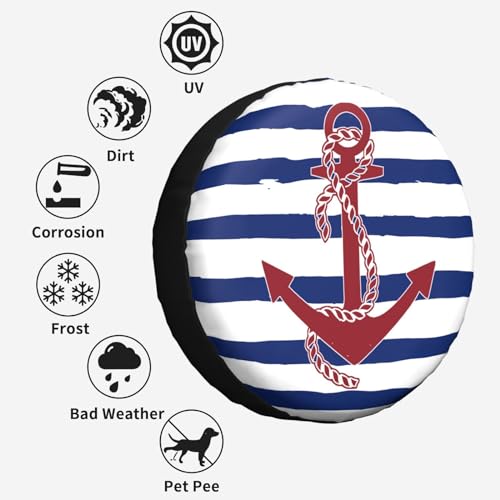 Image of Nautical Anchor Blue Spare Tire Cover Wheel Protectors Tyre Covers Weatherproof Wheel Covers Universal Fit for Trailer Rv SUV Truck Camper Travel Trailers 17 inch