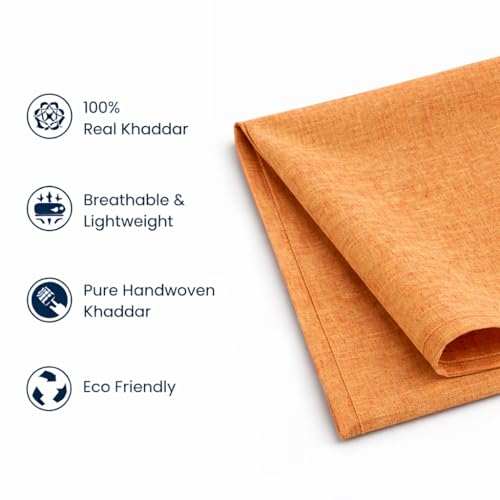 Image of Unstitched Cotton Fabric for Men and Women - Light Weight Trending Self Pattern Khadi Cotton Fabric Material (5 Meter, Light Orange)