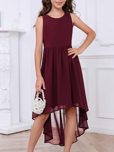 Girls Semi Formal Dress Kids Cute A-Line Crewneck Long Chiffon Wedding Prom Party Gowns2