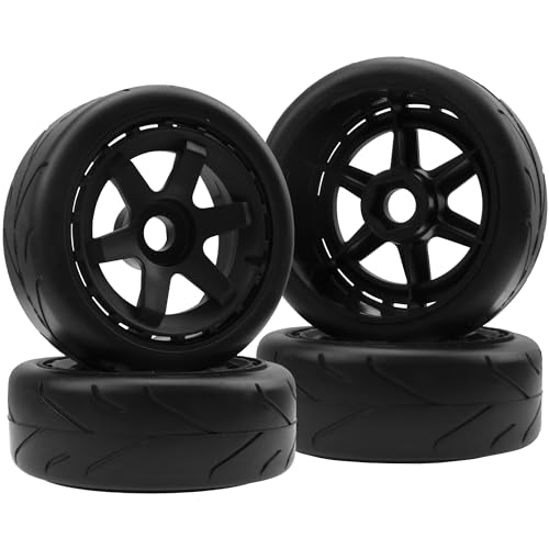 ShareGoo RC 1/8 Buggy Tires OD 4.09" Street Tires w/Plastic Wheel Rims 17mm Hex Compatible with Arrma 1/8 Typhon Talion Redcat Losi HPI HSP Kyosho 1/8 RC On Road Racing Car (6-Spoke)