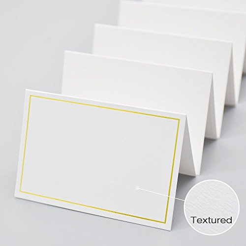 50 Pcs Place Cards With Gold Foil Border - Texture Table Tent Cards Seating Place Cards For Weddings Banquets Dinner Parties 2.5" X 3.75" (Border - Gold) #TOP4