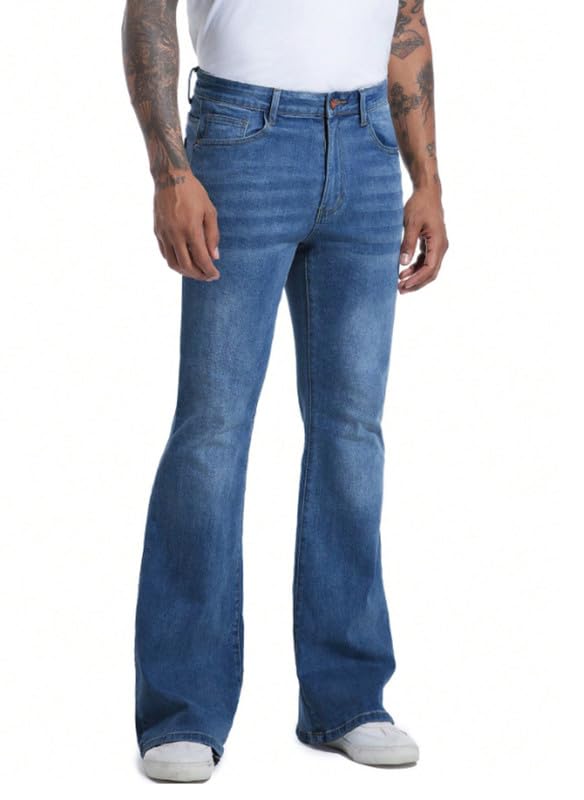 Image of Ben Martin Men's Bootcut Bell Bottom Jeans || Flared Denim Jean for Men || Stretchable Mid Rise Cotton Pants || Retro Style Casual Wear Bootcut' Denim' Jeans;