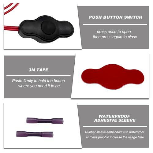 MUQIDA Waterproof Push-Button Switch with Quick Connector, 12V Mini Button On-Off Switch for LED Accent Lighting, Universal Switches for LED Lighting on Motorcycles Cars Trucks ATVs - Thumbnail 3