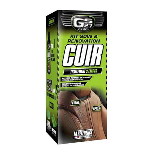 GS27 - Kit Soin et Rénovation Cuir - Entretien Cuir Voiture - 1 Lait + 1 Cire + 1 Microfibre