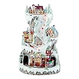 MOMENTS IN TIME Animated Ski Resort Mountain Christmas Village 20.5”H LED Lights, Music & Moving Train Hand-Painted Holiday Decoration with Power Adapter