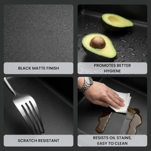 Image of GLOXY Premium Quartz Granite Single Bowl Kitchen Sink 31x19x9 Inches - Black Matte Finish Quartz Sink For Kitchen - Kitchen Sink With Coupling Hose Pipe and Drainer Basket & Undermount & Topmount