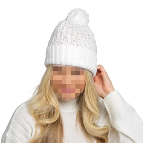 Image of A2Z Ladies Hat Twist Yarn Chenille Knitted Soft Faux Fur Pom Pom Beanies - Hat LH1166 White One Size