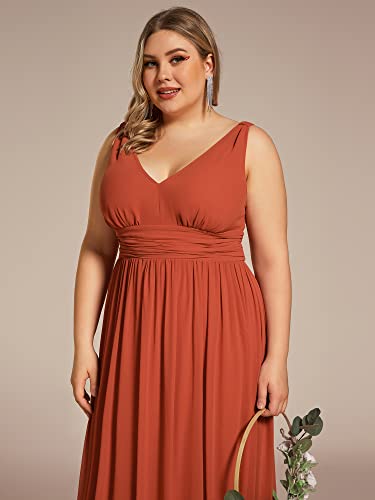 Image of Ever-Pretty V Neck Sleeveless Pleated Chiffon Maxi Plus Size Formal Dress for Women Bridesmaid Dresses 09016-DA