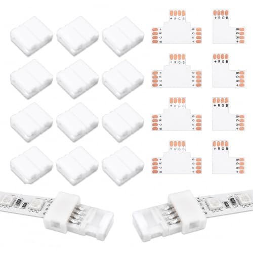 kahdauw 28 Pièces Connecteurs À Bande Led 4 Broches,Connecteurs LED pour bandes LED Smd 5050 Rgbw de 10 mm,Connecteur Ruban Led 4 Broches, Parfaits pour les...